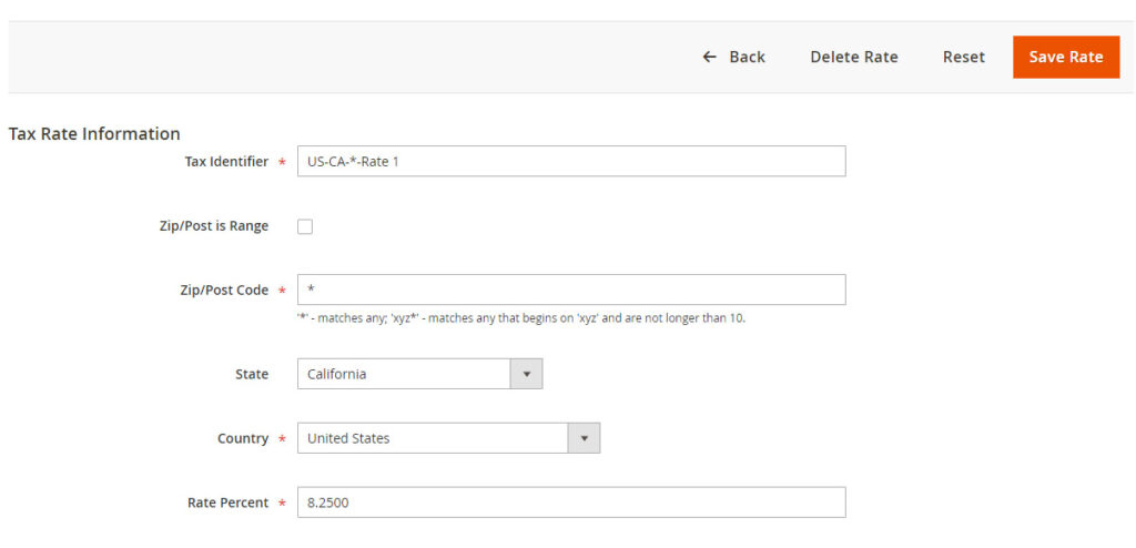 Magento Commerce sales tax zones and rates
