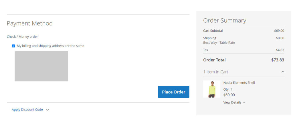 Magento Commerce checkout Review and Payments page