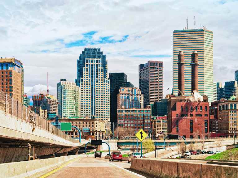 Highway and the skyline of Boston, Massachusetts