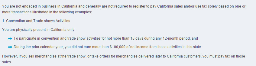 California Sales Tax and Trade Shows