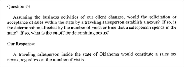 A Traveling Salesperson to Oklahoma Creates Nexus