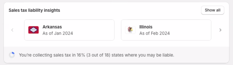 Shopify sales tax liability insights